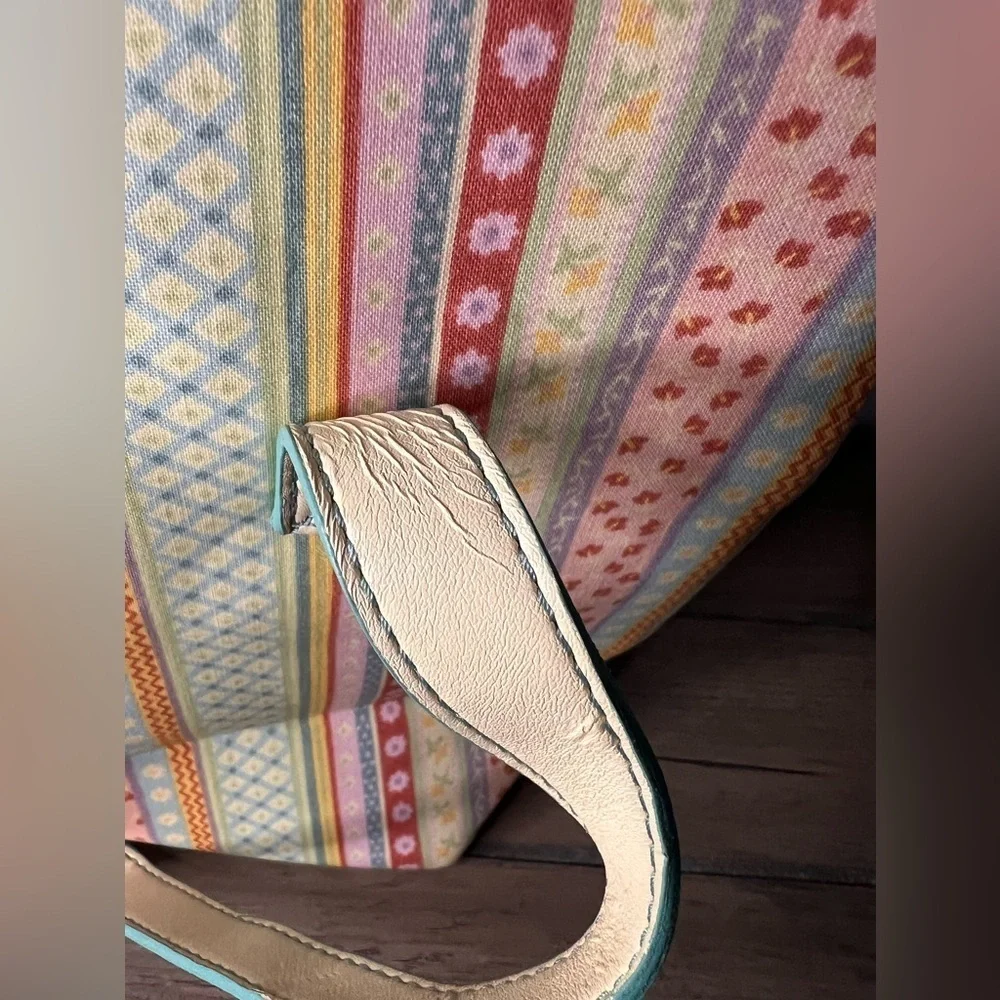 Longaberger Easter Tote bag with inside & outside pockets Spring Striped Fabric